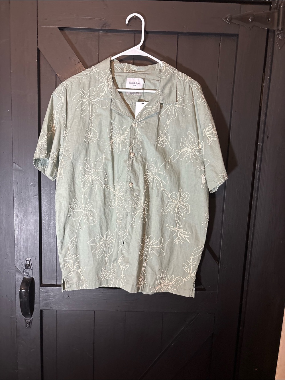 Goodfellow & Co Sage Green Short-Sleeve Floral Button-Down Shirt